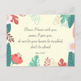 Postal Flores dibujadas a mano con John 14:27 Verso de la
