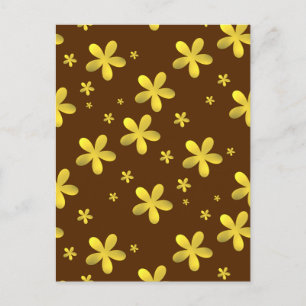 Postal flores doradas sobre fondo marrón