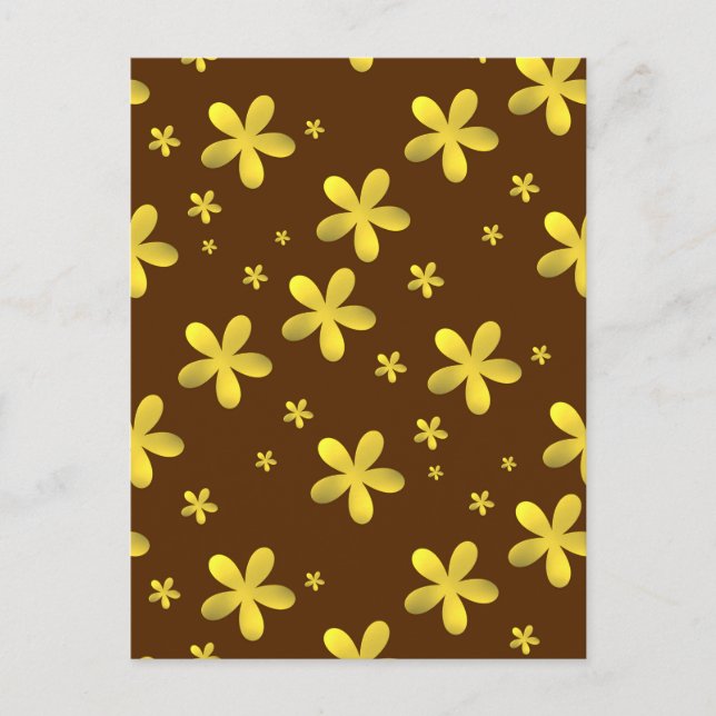 Postal flores doradas sobre fondo marrón (Anverso)