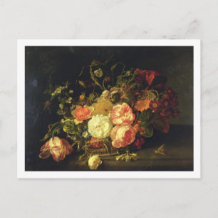 Postal Flores e insectos, 1711 (aceite en el panel)