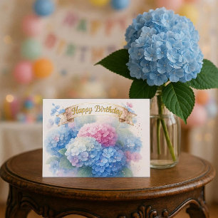 Postal Flores Elegantes de Hortensia Feliz Cumpleaños Tar