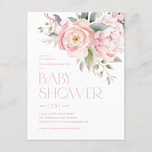 Postal Flores Elegantes de Rosa Verde Jardín Baby Shower