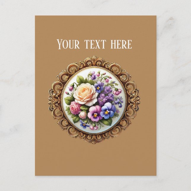 Postal Flores elegantes enmarcadas personalizables (Anverso)