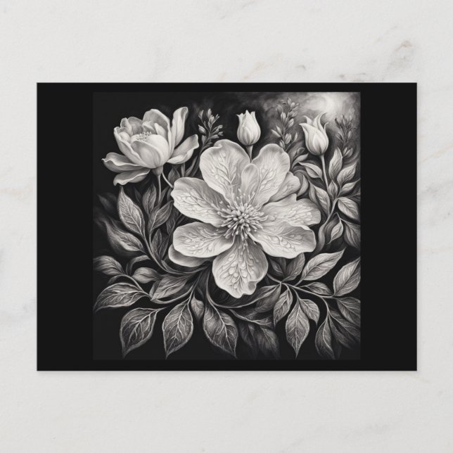 Postal Flores en blanco y negro (Anverso)