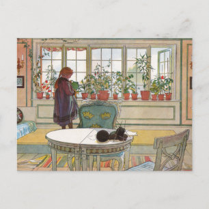 Postal Flores en el cristal de una casa Carl Larsson