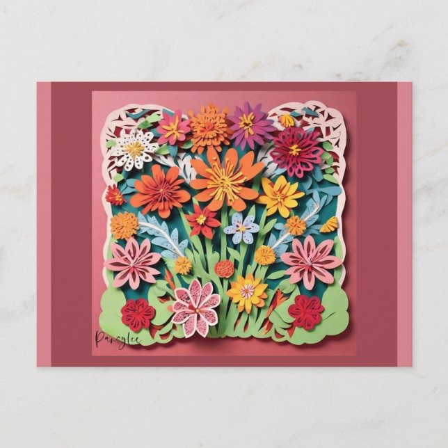 Postal Flores en el jardín | Arte de papel (Anverso)