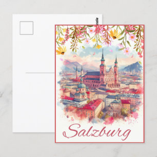 Postal Flores en el perfil de la capital austriaca salzbu