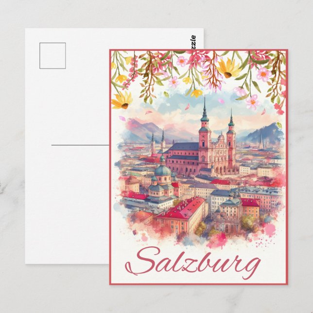 Postal Flores en el perfil de la capital austriaca salzbu (Anverso / Reverso)
