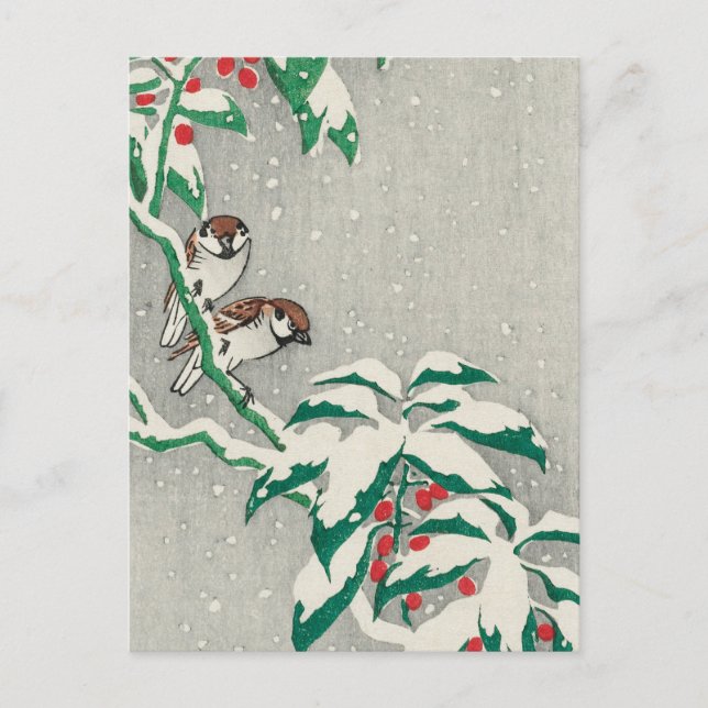 Postal Flores en el Snowy Berry Bush de Ohara Koson (Anverso)