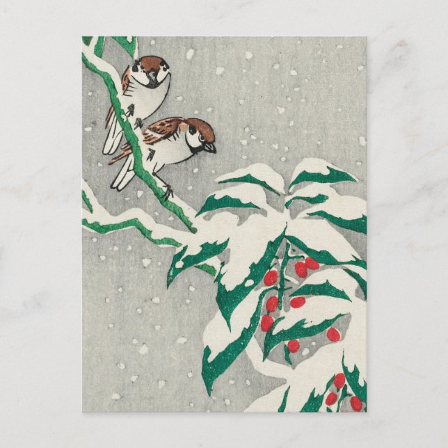 Postal Flores en el Snowy Berry Bush de Ohara Koson (Anverso)