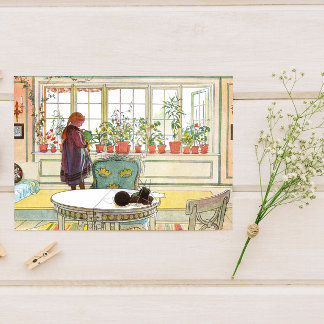 Postal Flores en el Windowsill Carl Larsson Sueco