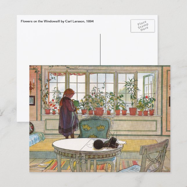 Postal Flores en el Windowsill por Carl Larsson (Anverso / Reverso)
