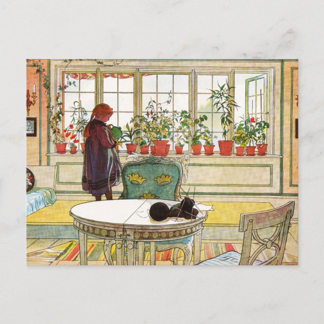 Postal Flores en el Windowsill por Carl Larsson (Anverso)