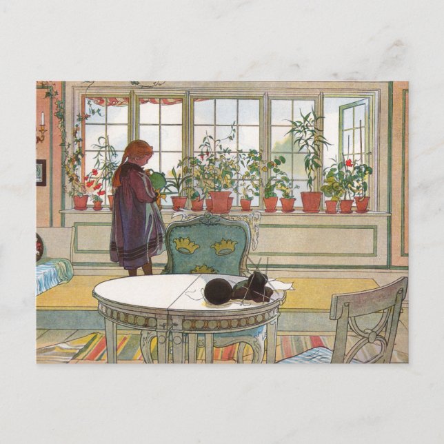 Postal Flores en el Windowsill por Carl Larsson Art (Anverso)