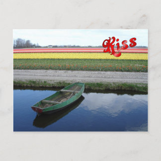 Postal Flores en Keukenhof, canal y barco