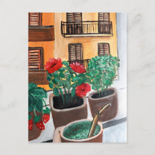 Postal Flores en la ventana   Sicilia, Italia