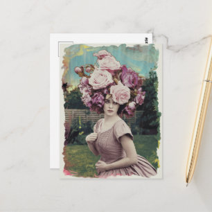 Postal Flores en su cabeza