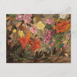 Postal Flores en un jardín   Tadeusz Makowski