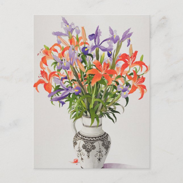 Postal Flores en un jugo blanco y negro (Anverso)
