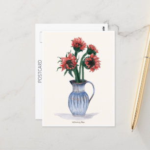 Postal Flores en una acuarela de vase