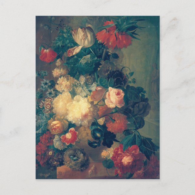 Postal Flores en una barrera con nido de pájaro (Anverso)