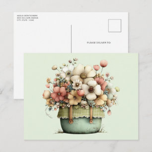 Postal Flores en una maceta acogedora shabby cute