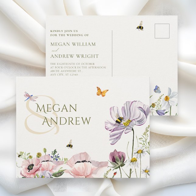 Postal Flores estéticas abeja boda (Subido por el creador)