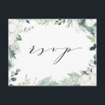 Postal Flores Evergreen y Cotton Elegante Boda RSVP<br><div class="desc">Esta postal nupcial de rsvp cuenta con vegetación de invierno pintada a mano,  flores de algodón con texturas doradas y acuarelas. Para una personalización más avanzada de este diseño,  haga clic en el enlace "personalizar más adelante". También están disponibles los elementos coincidentes.</div>