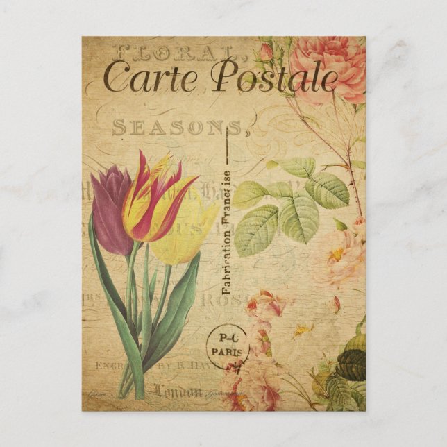 Postal Flores florales de tulipanes rojos y amarillos vin (Anverso)