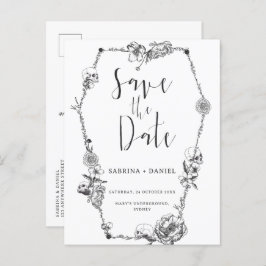 Postal Flores floridas de mano gótica Skull Guardar fecha