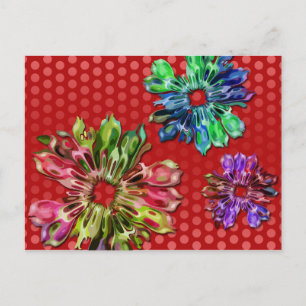 Postal flores fractales abstractas 2D puntos rojos
