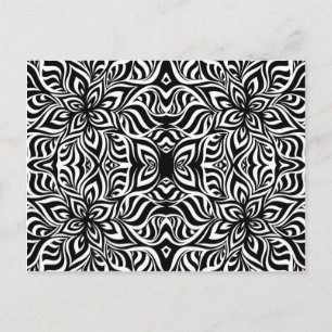 Postal Flores fractales de tinta negra y blanca