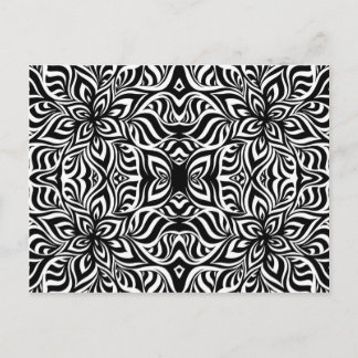 Postal Flores fractales de tinta negra y blanca