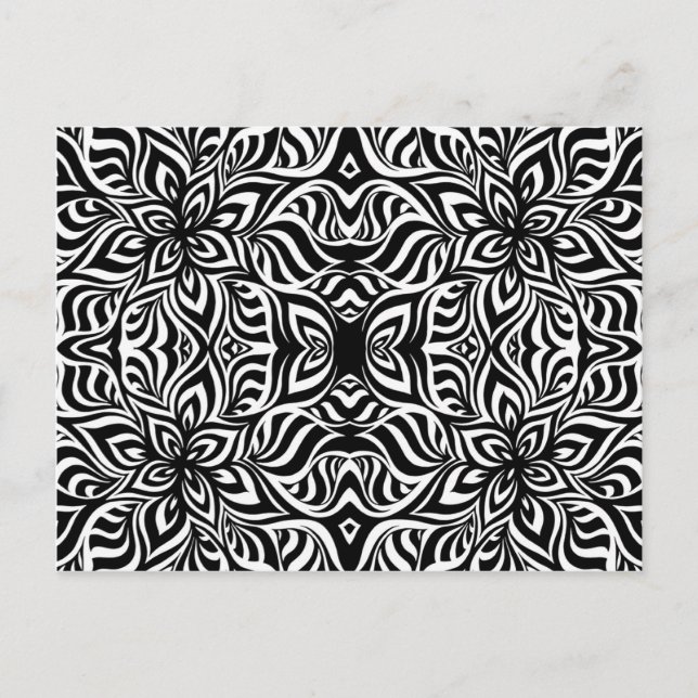 Postal Flores fractales de tinta negra y blanca (Anverso)