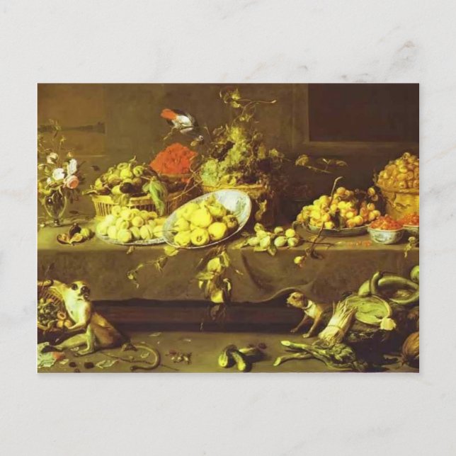 Postal Flores, frutas y verduras de Frans Snyders (Anverso)