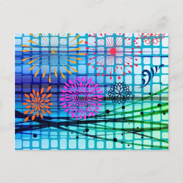 Postal Flores Funky Rayos Ligeros Resumen Diseño (Anverso)
