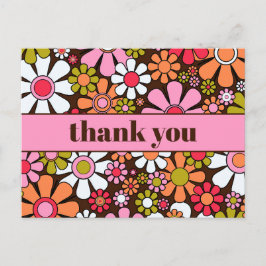Postal Flores Groovy Retro Floral 60's 70s Gracias