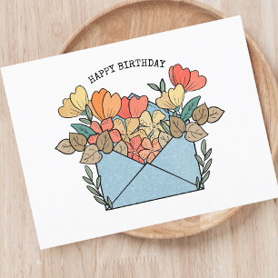 Postal Flores Ilustradas de Cumpleaños Feliz