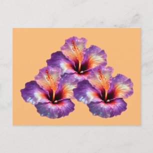 Postal Flores iridiscentes holográficas de hibiscus