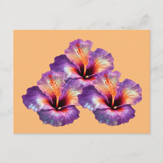 Postal Flores iridiscentes holográficas de hibiscus (Anverso)