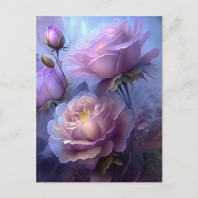 Postal Flores Iridiscentes Rosadas Antiguas Lindas (Anverso)