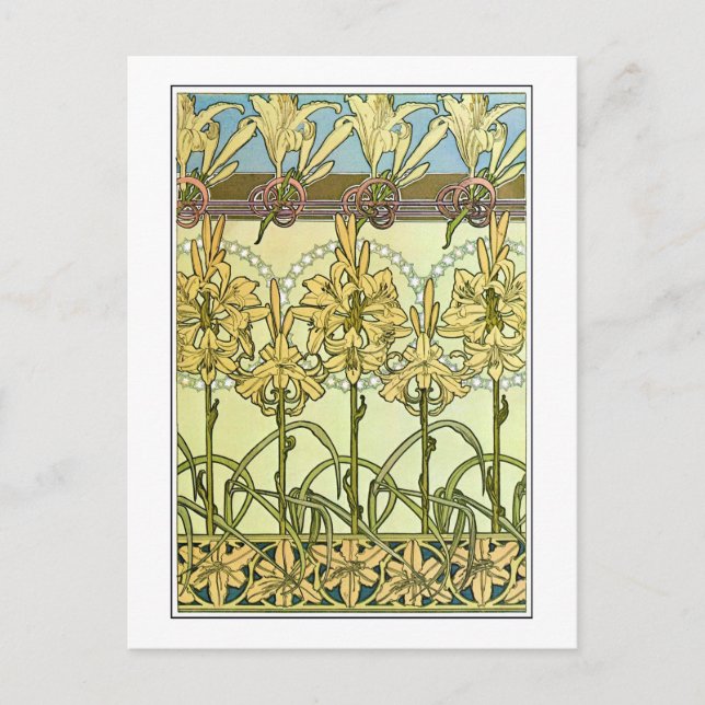 Postal Flores Lily de estilo Art Nouveau, Mucha (Anverso)