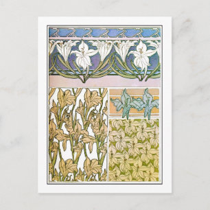 Postal Flores Lily de estilo Art Nouveau, Mucha
