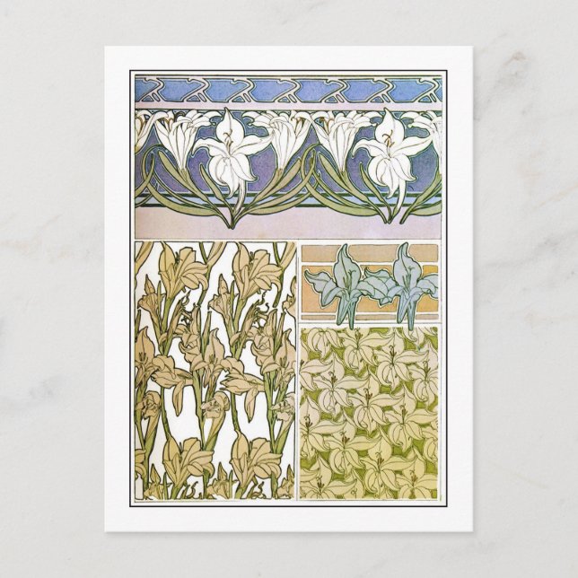Postal Flores Lily de estilo Art Nouveau, Mucha (Anverso)