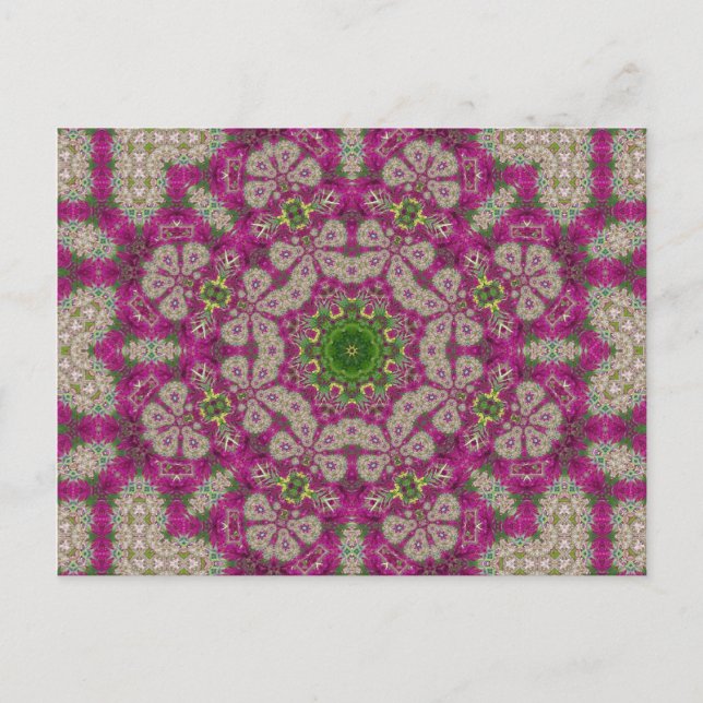 Postal Flores magenta encaje Mandala (Anverso)