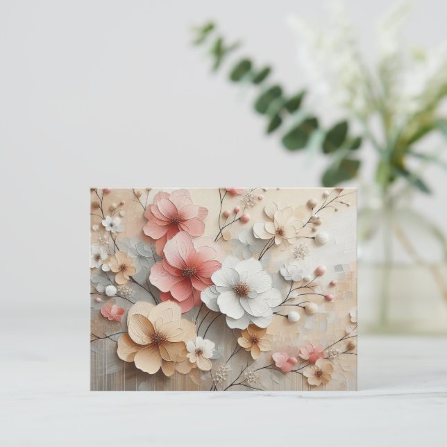 Postal Flores modernas de color beige-rosado (Anverso de pie)