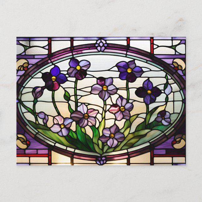 Postal Flores Moradas Bonitas Vidrio Pintado  (Anverso)