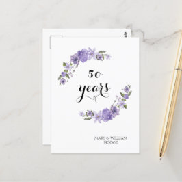 Postal Flores moradas de lavanda 50 aniversario boda