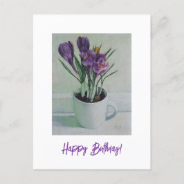 Postal Flores moradas en una carta de arte de cumpleaños