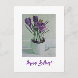 Postal Flores moradas en una carta de arte de cumpleaños 